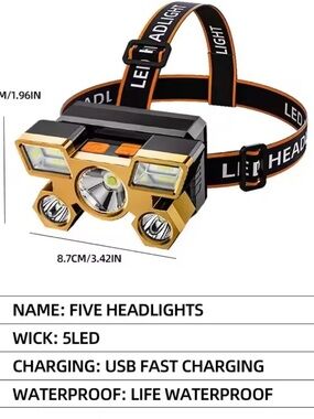 NEW Rechargeable 5-LED USB Rechargeable Headlamp Flashlight for Nitecore Camping